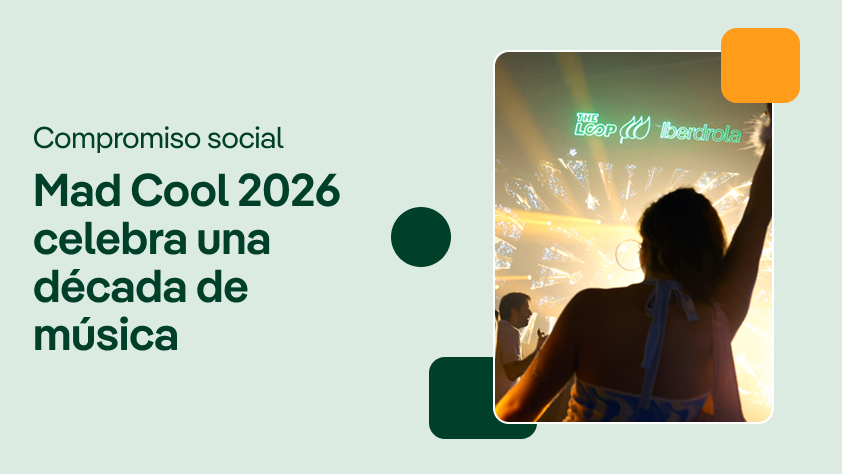 Video cover about social commitment, showing the Iberdrola Music venue with people enjoying outdoor activities and the text: “Iberdrola Music, the largest sustainable leisure and culture space in Europe”.