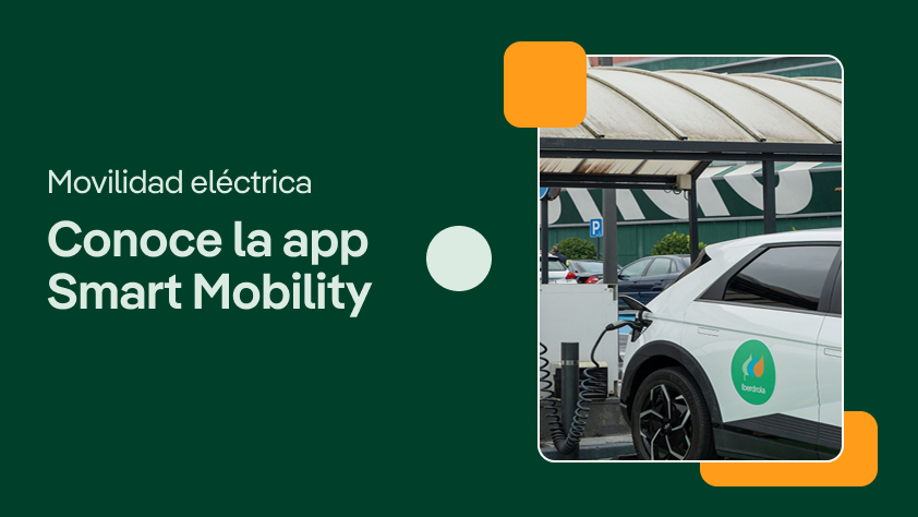 Video cover about electric mobility, showing an electric car charging with the text: 'Get to know the Smart Mobility app'