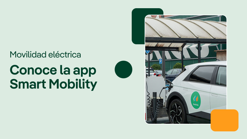 Video cover about electric mobility, showing an electric car charging with the text: 'Get to know the Smart Mobility app'