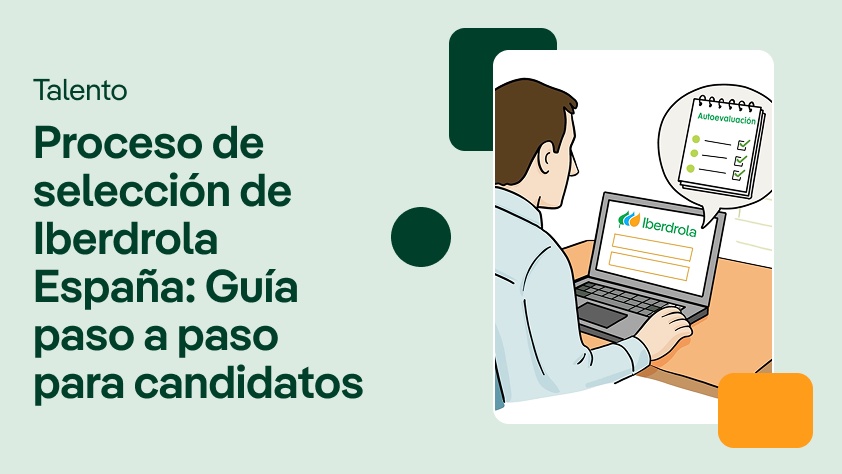 Video cover about Iberdrola España's selection process, showing a person filling out a form on their computer with the text: 'Iberdrola España's selection process: Step-by-step guide for candidates