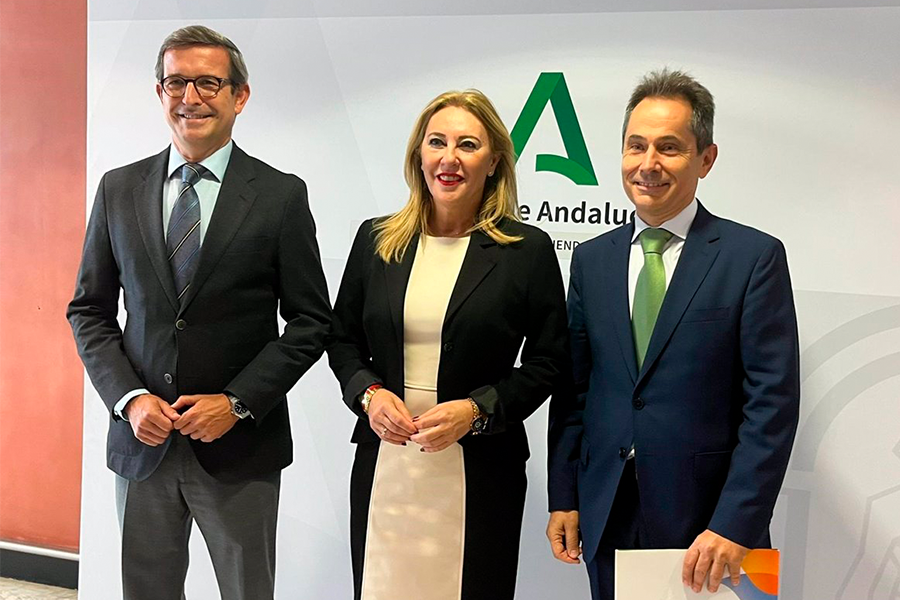 The Regional Minister of Economy, Finance and European Funds, Carolina España; the Regional Minister of Industry, Energy and Mines, Jorge Paradela; and the Iberdrola delegate in Andalusia, Antonio Fernández.